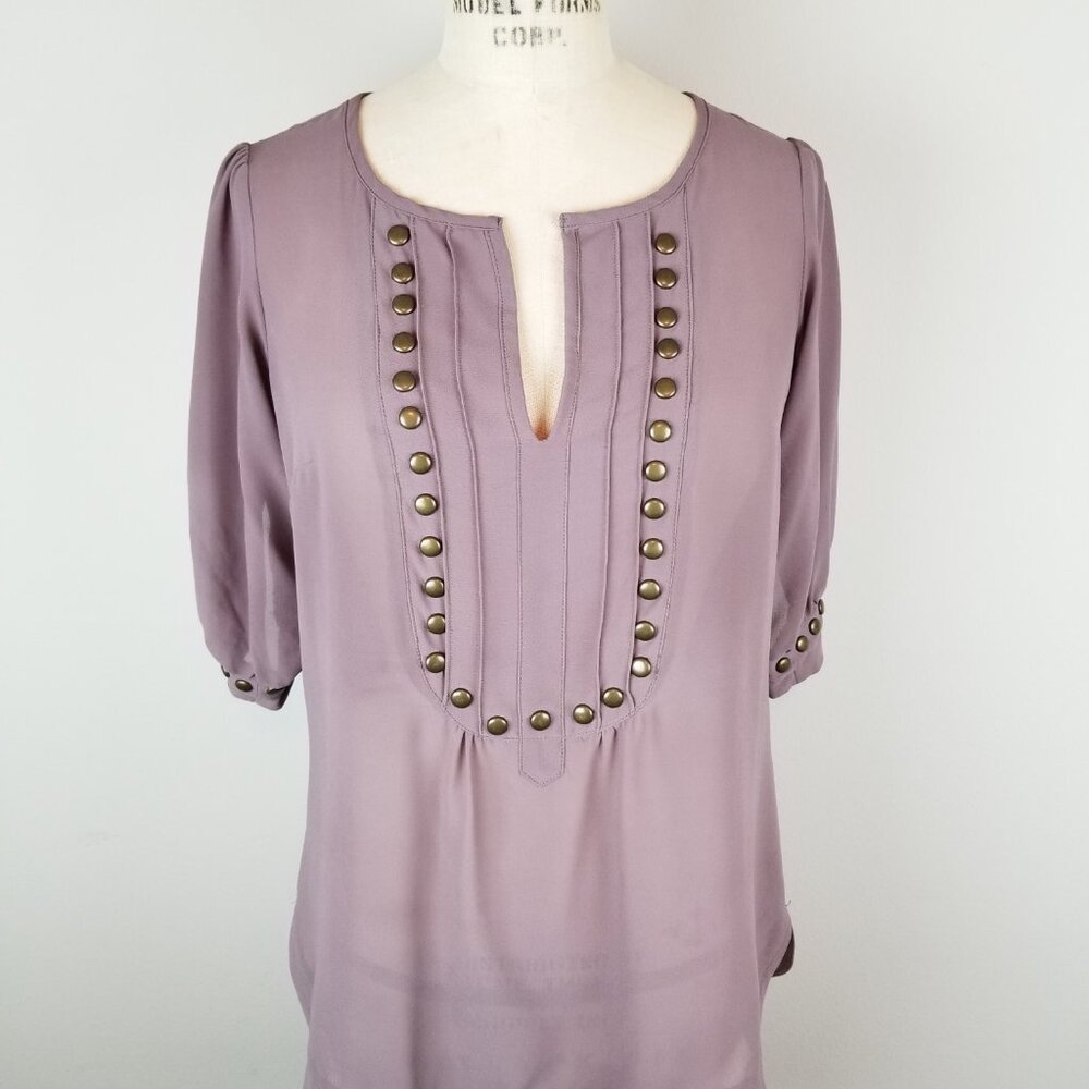 Angie Mauve Chiffon Military Style Button Embellished Blouse * Ladies Size Small
